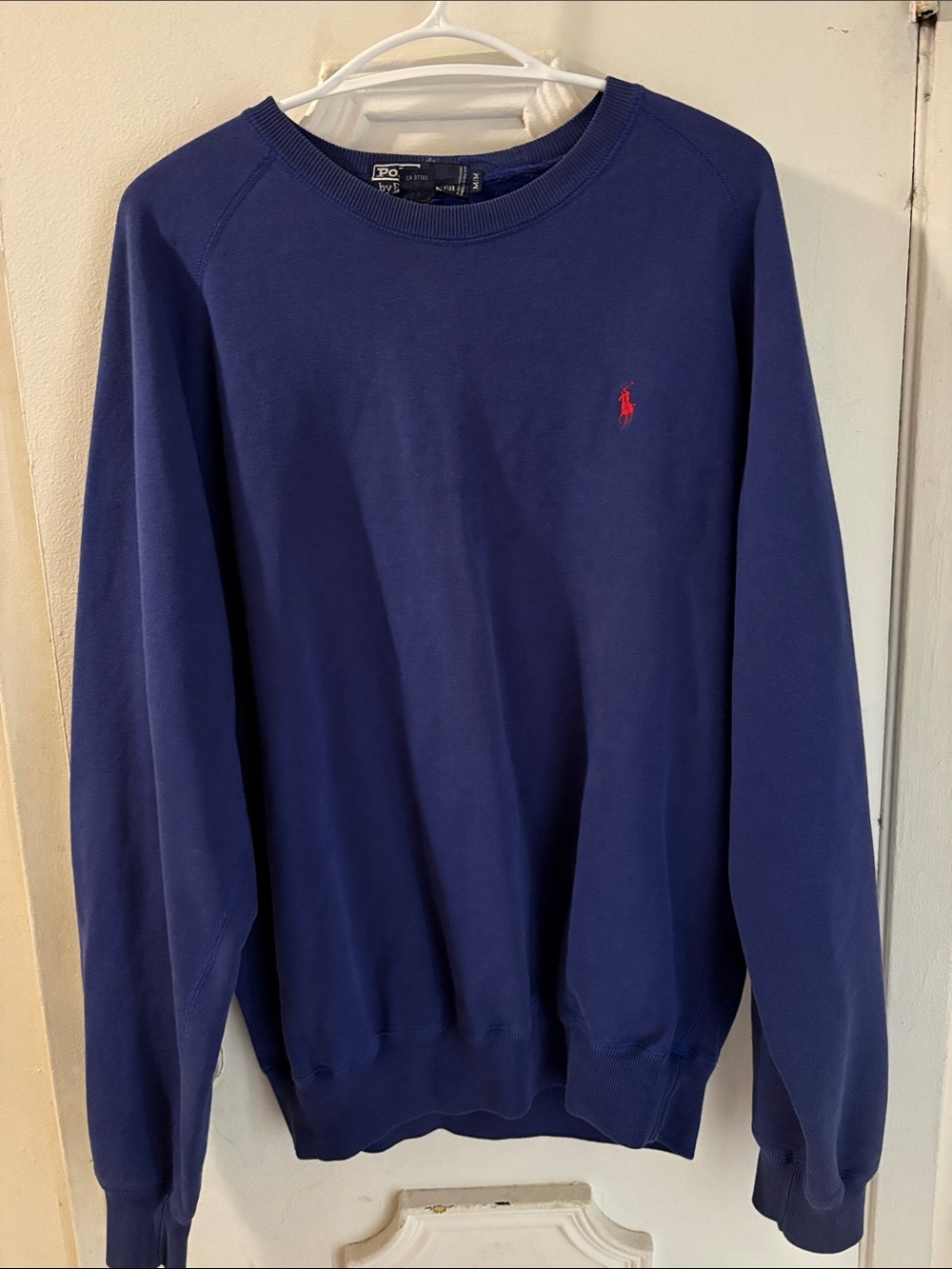 VINTAGE Polo Ralph Lauren Men’s Medium Blue Crewneck Sweater with Red Polo Pony